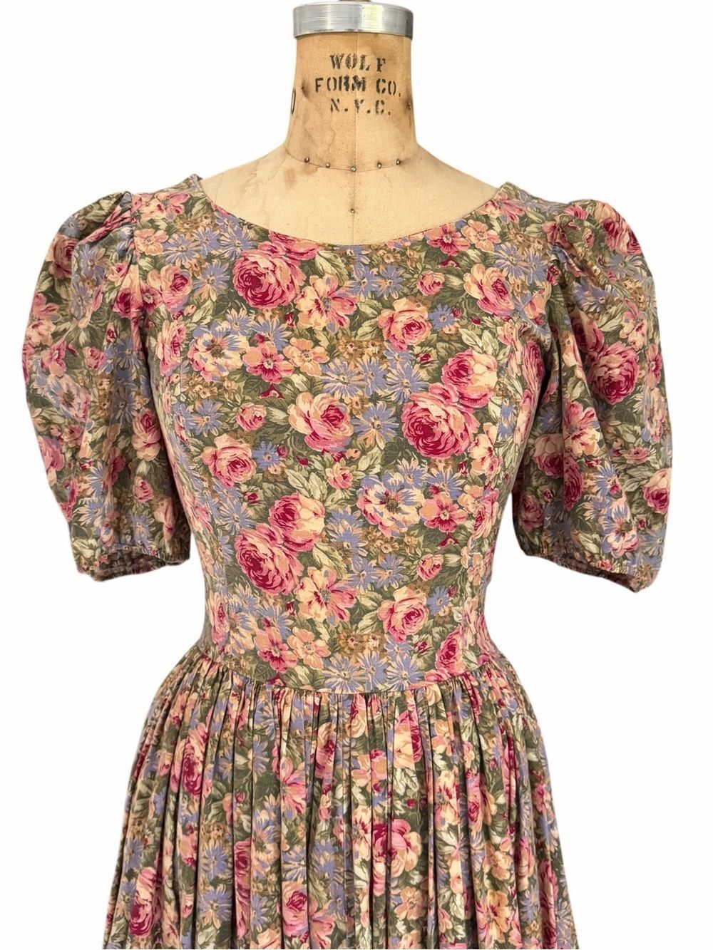 HARTSVILLE Cottagecore Vintage Floral Prairie Puff Sleeves Midi Dress Size 8 - Picture 5 of 7